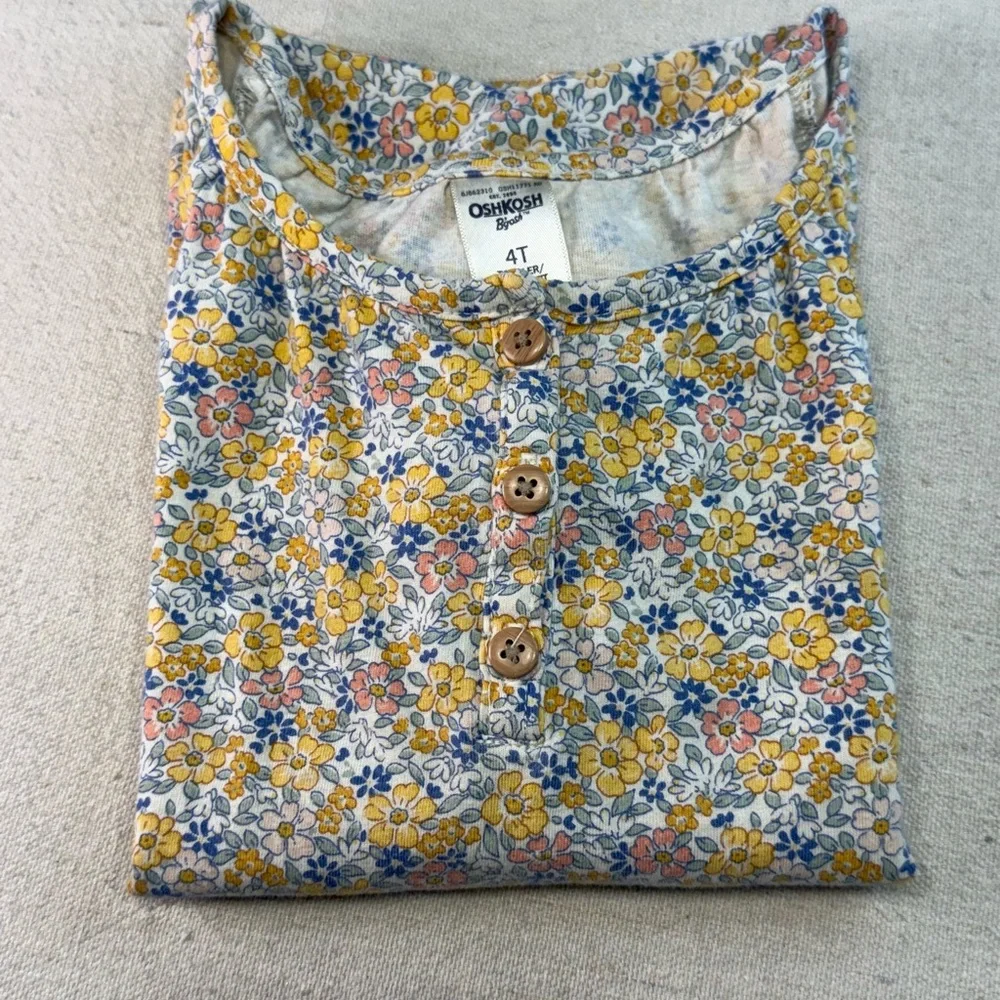 Oshkosh Girls Floral Top - Yellow and Blue - Size 4T